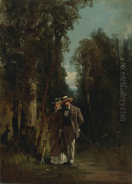 The Onlooker (+ In The Lane; Pair) Oil Painting by Thomas Hill