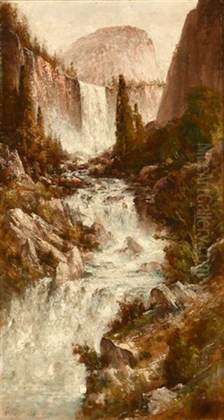 Yosemite Valley, Vernal Falls Oil Painting by Thomas Hill