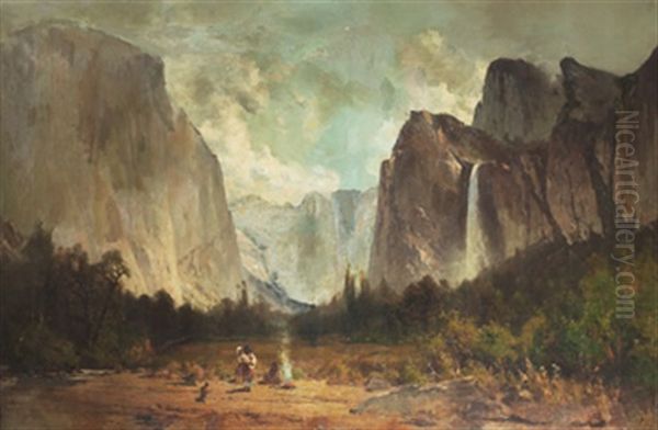 Dalgang I Yosemite Med Rastande Indianer Oil Painting by Thomas Hill