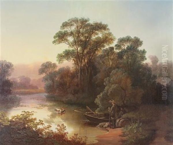 River Scene With Hunters by Thomas Hill