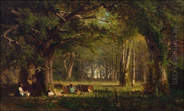 Woods At Fontainebleau Oil Painting by Thomas Hill