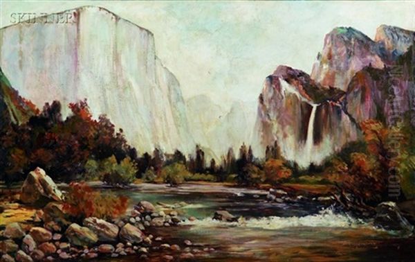 Yosemite Panorama (a View Of El Capitan?) Oil Painting by Thomas Hill