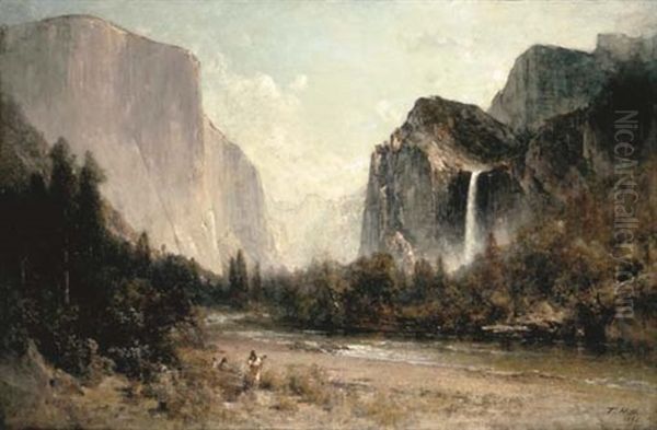 Yosemite Valley Indian Woodpickers Oil Painting by Thomas Hill