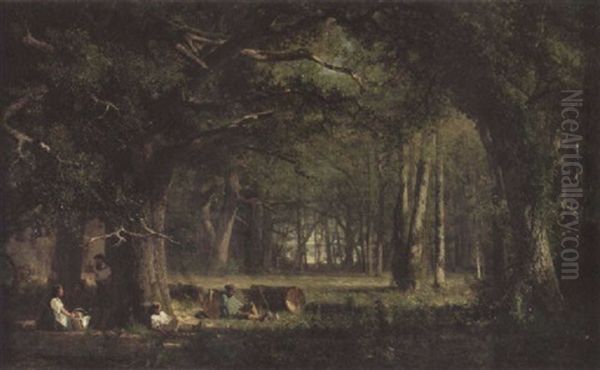 Woods At Fontainebleau Oil Painting by Thomas Hill