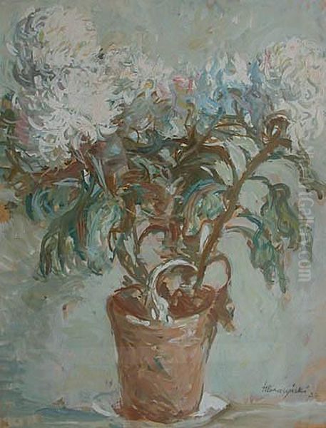 Biale Chryzantemy, 1937 R. Oil Painting by Henryk Barczynski