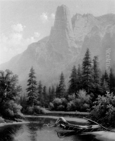 Majestic Mountain View, Yosemite Valley Oil Painting by Thomas Hill