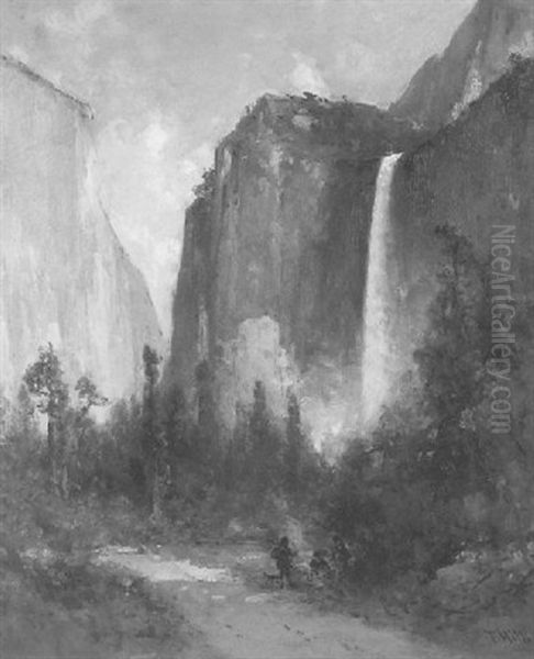 Huntsmen Below Bridal Veil Falls, Yosemite Oil Painting by Thomas Hill