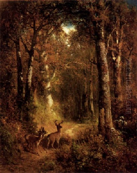 Deer Trail Oil Painting by Thomas Hill