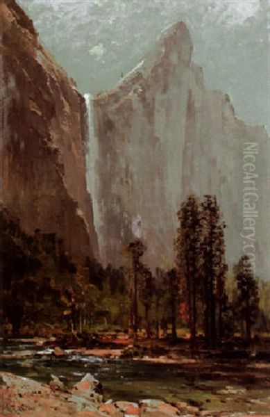 Bridal Veil Falls And Leaning Tower Oil Painting by Thomas Hill