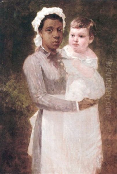 Nanny Holding A Baby Oil Painting by Thomas Hill