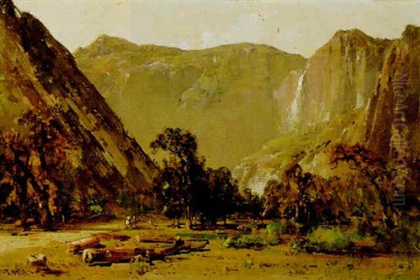 Yosemite Falls From Curry Camp Oil Painting by Thomas Hill