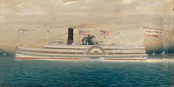 The Hudson River Paddle Steamer Oil Painting by James Bard