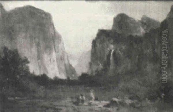 Indians In Yosemite Oil Painting by Thomas Hill