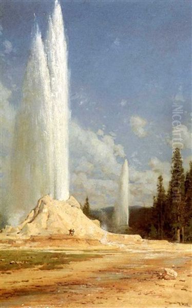 Geysers In Yellowstone Oil Painting by Thomas Hill