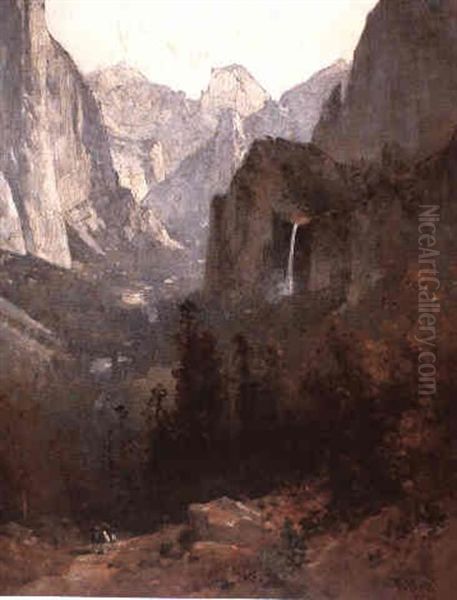 Figures In Yosemite Valley Oil Painting by Thomas Hill