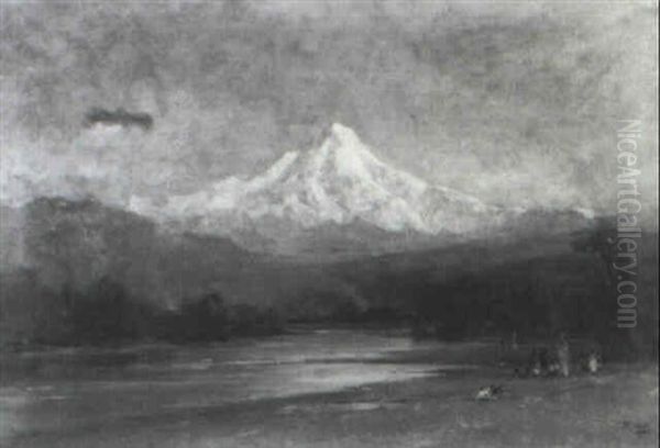 Indian Emcampment At The Foot Of Mount Hood Oil Painting by Thomas Hill