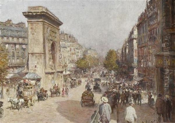 Parisien Street View Oil Painting by Anatole Eugene Hillairet