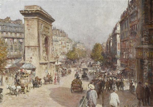 Le Boulevard De Bonne-nouvelle Et La Porte Saint-denis Par Un Apres-midi Ensoleille Oil Painting by Anatole Eugene Hillairet