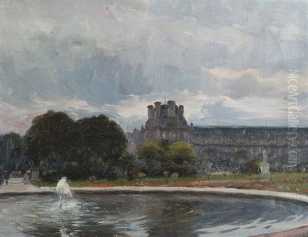 Bassin Aux Tuileries Oil Painting by Anatole Eugene Hillairet