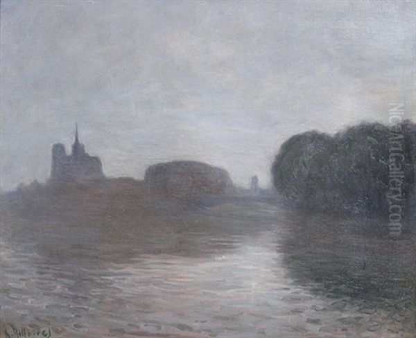 Paris, La Seine Et Notre-dame Dans La Brume Oil Painting by Anatole Eugene Hillairet