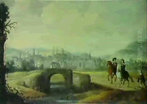 Stadtsansicht Mit Reiterstaffage Oil Painting by Pauwels van Hillegaert