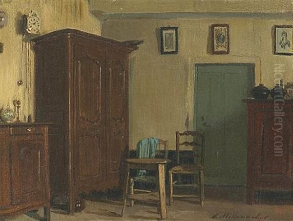 A Study Of An Interior Oil Painting by Eugene Ernest Hillemacher