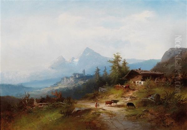 View Of The Pilgrimage Church Of Maria Plain Near Salzburg Oil Painting by Heinrich Hiller