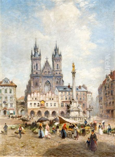 Staromestske Namesti Oil Painting by Heinrich Hiller