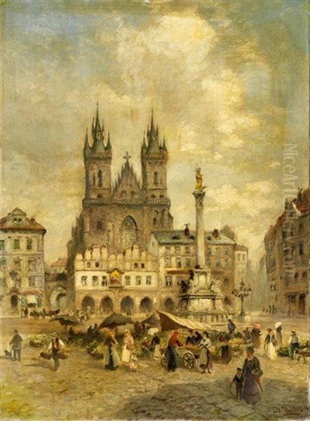 Prag. Markttag Auf Dem Altstadter Ring Mit Blick Zur Teynkirche Oil Painting by Heinrich Hiller