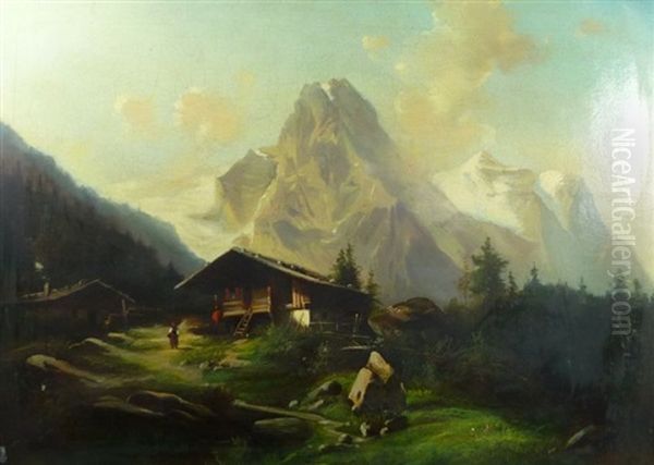 Gschwandtenmad Im Berner Oberland Oil Painting by Heinrich Hiller