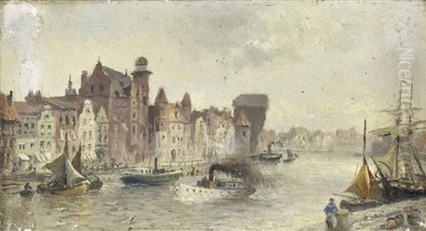 Hafenstadt Im Norden Mit Segel- Und Dampfschiffen Oil Painting by Heinrich Hiller