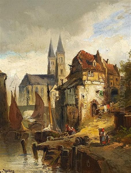 Twickham An Der Themse Oil Painting by Heinrich Hiller