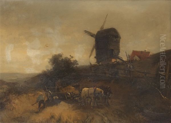 Hollandische Landschaft Mit Muhle Oil Painting by Heinrich Hiller