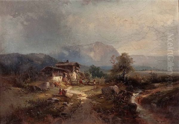 Romantische Landschaft Oil Painting by Heinrich Hiller