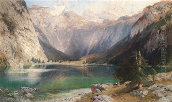 Blick Auf Den Obersee Im Berchtesgadener Land, Im Hintergrund Der Watzmann Oil Painting by Heinrich Hiller