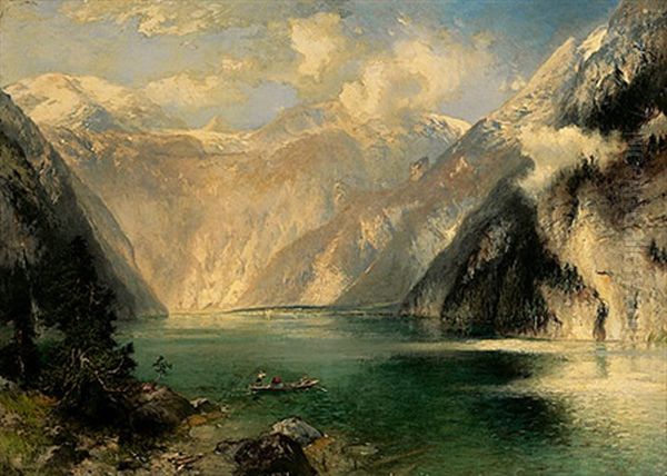 Sonnentag Am Konigssee Mit Ubersetzendem Boot Oil Painting by Heinrich Hiller