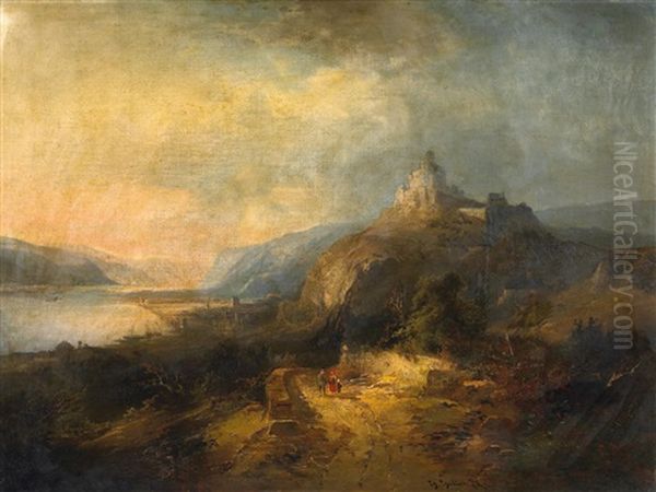 Rheinlandschaft Mit Burg Oil Painting by Heinrich Hiller