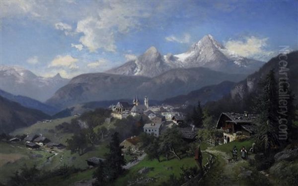 Blick Auf Berchtesgaden Oil Painting by Heinrich Hiller