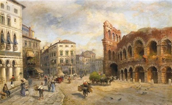 Verona Oil Painting by Heinrich Hiller