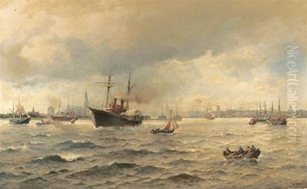 Hafenszene Vor Kopenhagen Oil Painting by Heinrich Hiller