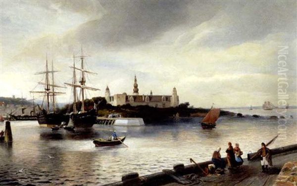 Parti Fra Helsingor Havn Med Kronborg Oil Painting by Heinrich Hiller