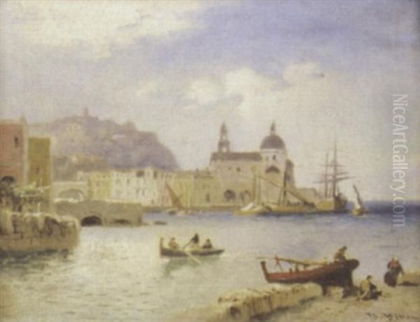 Kleine Italienische Hafenstadt (cinque Terre?) Oil Painting by Heinrich Hiller