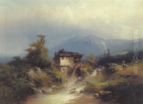 Muhle Bei Jenbach Oil Painting by Heinrich Hiller