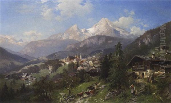 Blick Auf Berchtesgaden Oil Painting by Heinrich Hiller