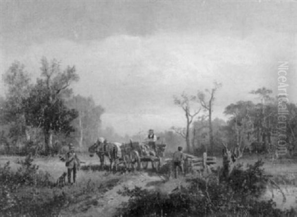 Forster Und Arbeiter Mit Pferdewagen Am Waldrand by Heinrich Hiller