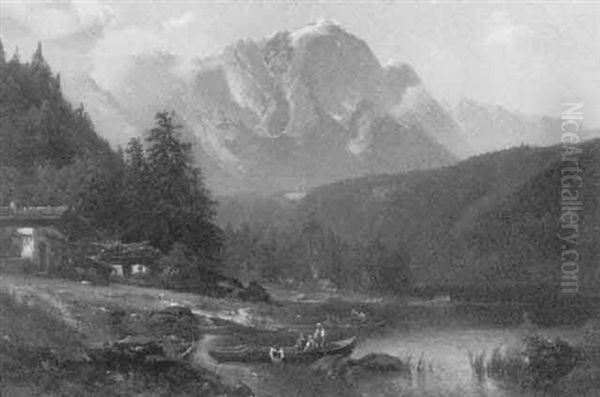 Bergsee Vor Einer Imposanten Gebirgskulisse Oil Painting by Heinrich Hiller