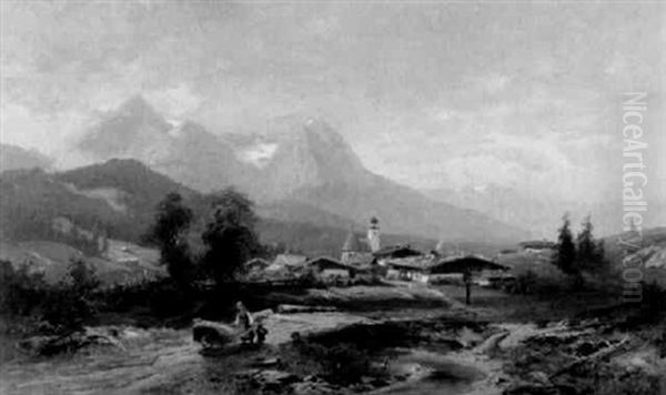 Hochgebirgslandschaft Mit Blick Auf Die Zugspitze Oil Painting by Heinrich Hiller