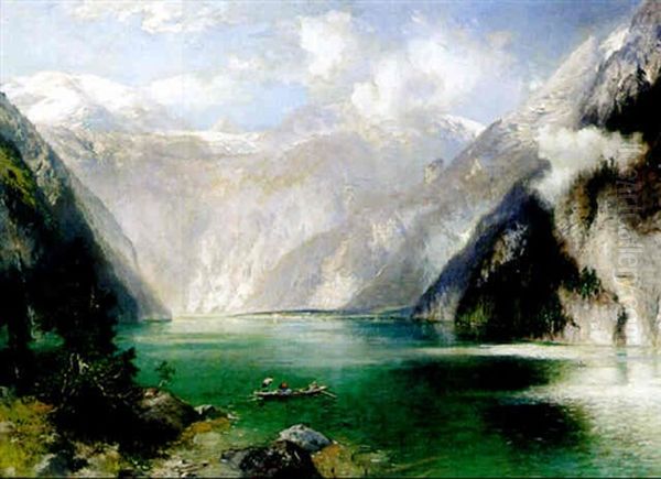 Sonnentag Am Konigssee Mit Ubersetzendem Boot Oil Painting by Heinrich Hiller