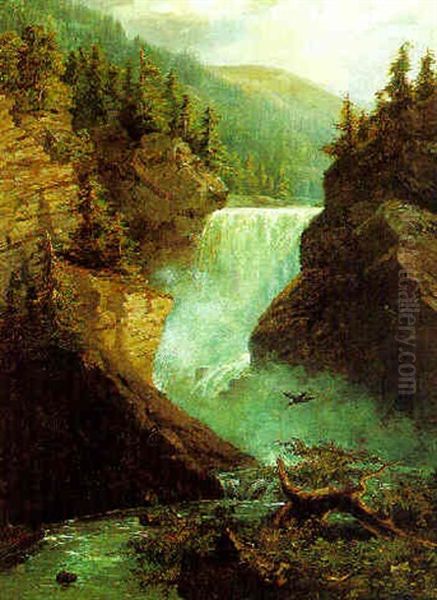 Wasserfall Im Gebirgstal Oil Painting by Heinrich Hiller