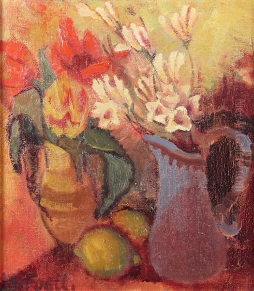 Stillleben Mit Blumen Und Zitronen Oil Painting by Maria Hiller-Foell